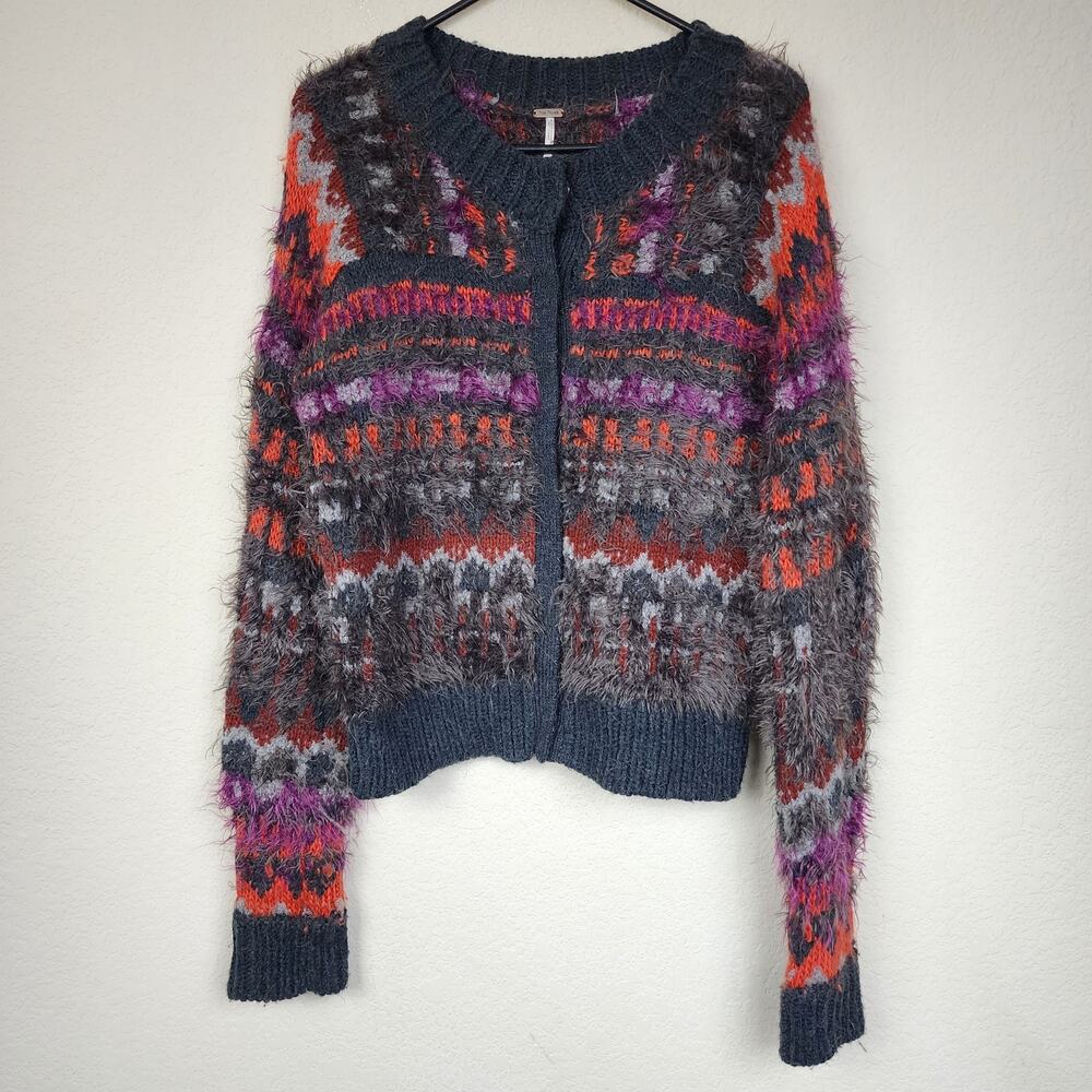 Free People Small Furry Long Sleeve Boho Cardigan Sweater